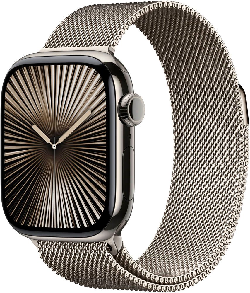 Apple Watch Series 10 42 mm Titan GPS Cellular Milanaise Armband S M natur