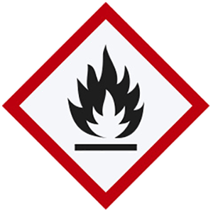 Gefahren-Piktogramm mit Flamme in schwarzer Farbe: Kennzeichnung für entzündliche Stoffe.