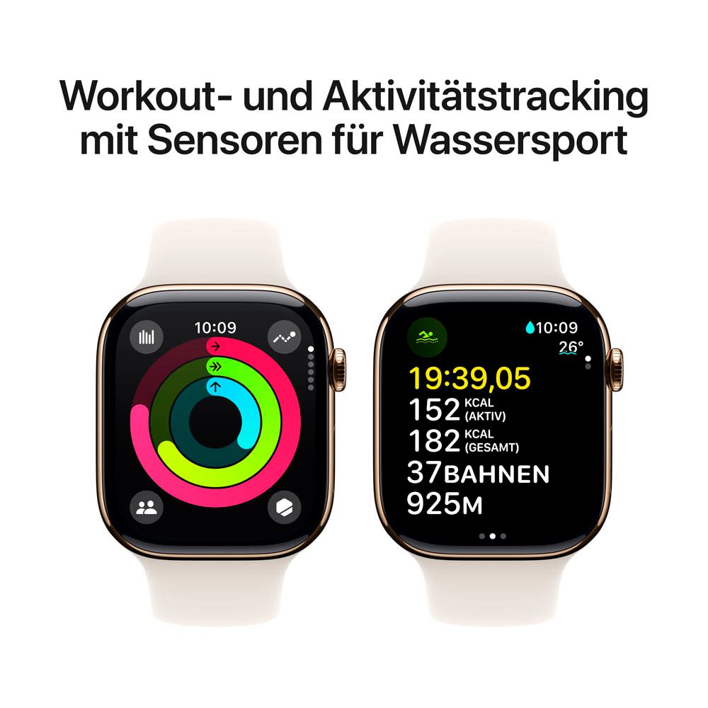 Apple Watch Series 10 46 mm Titan GPS Cellular Sportarmband M L polarstern gold office discount