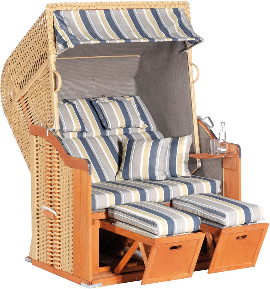 Müsing Strandkorb Sunny Smart Rustikal 255 Plus blau, creme gestreift