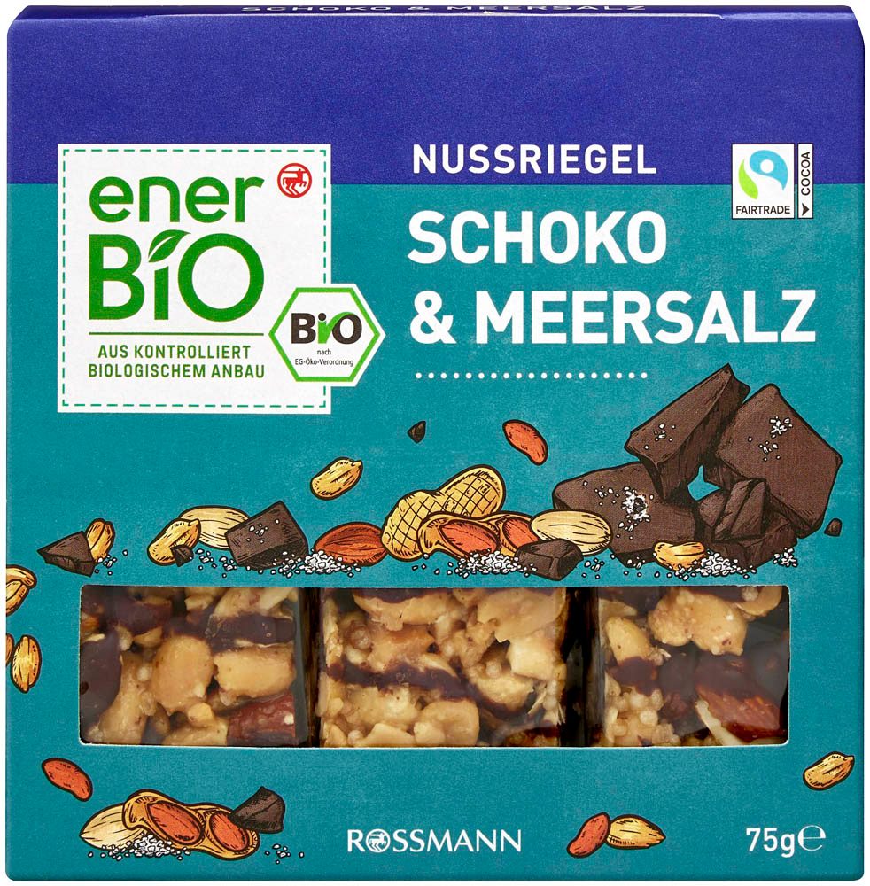 enerBiO Bio Schoko &amp; Meersalz Nussriegel 3 Riegel | office discount